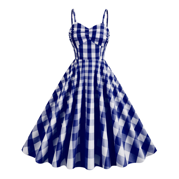 Straps Pink Plaid A-Line Vintage Party Dress