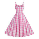 Straps Pink Plaid A-Line Vintage Party Dress
