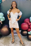 Sweetheart Ivory Leaf Lace Tight Homecoming Dress with Bow