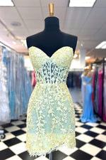 Sweetheart Yellow Lace Corset Tight Homecoming Dress