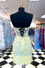 Sweetheart Yellow Lace Corset Tight Homecoming Dress