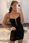 Tight Straps Black Sequin Short Homecoming Dress