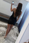 Tight Straps Black Sequin Short Homecoming Dress