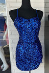 Tight Straps Royal Blue Sequin Homecoming Dress