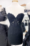 Sweetheart Black Lace Corset Tight Homecoming Dress with Rhinestones