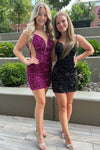 Plunging Neck Straps Fuchsia Sequin Bodycon Homecoming Dress