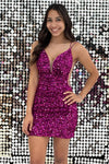 Plunging Neck Straps Fuchsia Sequin Bodycon Homecoming Dress