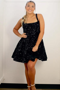 square neck sequin dress Atlanta Neckline Black/Bronze CL126700002 Aquamarine-Sequin Square-Neck Mini-Dress