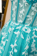 Aqua Blue Strapless A-Line Short Homecoming Dress with Appliques