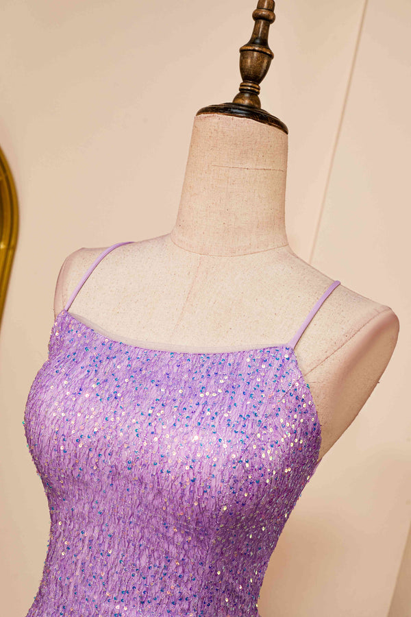 Lace-Up Lilac Sequin Tight Short Homecoming Dress