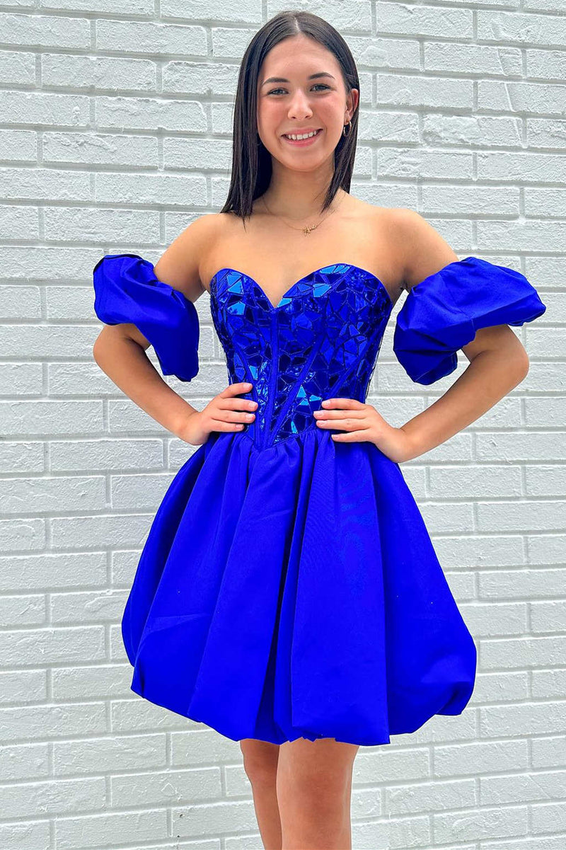 Sweetheart Royal Blue Mirror Sequin Short Homecoming Dress