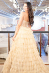 Strapless Gold Layered Tulle Long Formal Dress with Sequins