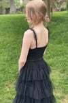 V-Neck Black Layered Tulle A-Line Prom Dress