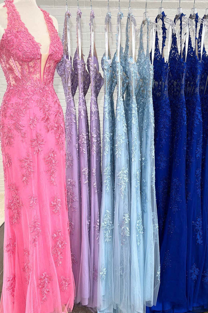 Elegant Long Sleeves Prom Dress with Lace Appliques and High Slit Design