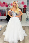 Off the Shoulder Silver Mirror Sequin A-Line Prom Dres