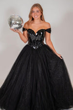 Off the Shoulder Silver Mirror Sequin A-Line Prom Dres