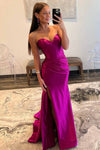 Sweetheart Fuchsia Pleated Mermaid Long Prom Dress