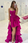 Sweetheart Fuchsia Tiered Hi-Low Long Party Dress