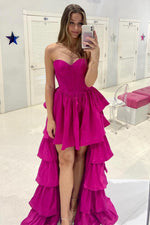 Sweetheart Fuchsia Tiered Hi-Low Long Party Dress