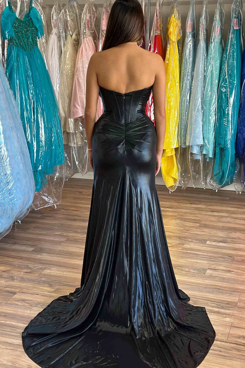 Sweetheart Black Corset Mermaid Prom Dress with Slit
