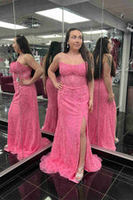 Strapless Lace Corset Mermaid Slit Long Prom Dress