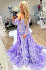 Lilac Strapless Tulle Prom Dress with Detachable Sleeves