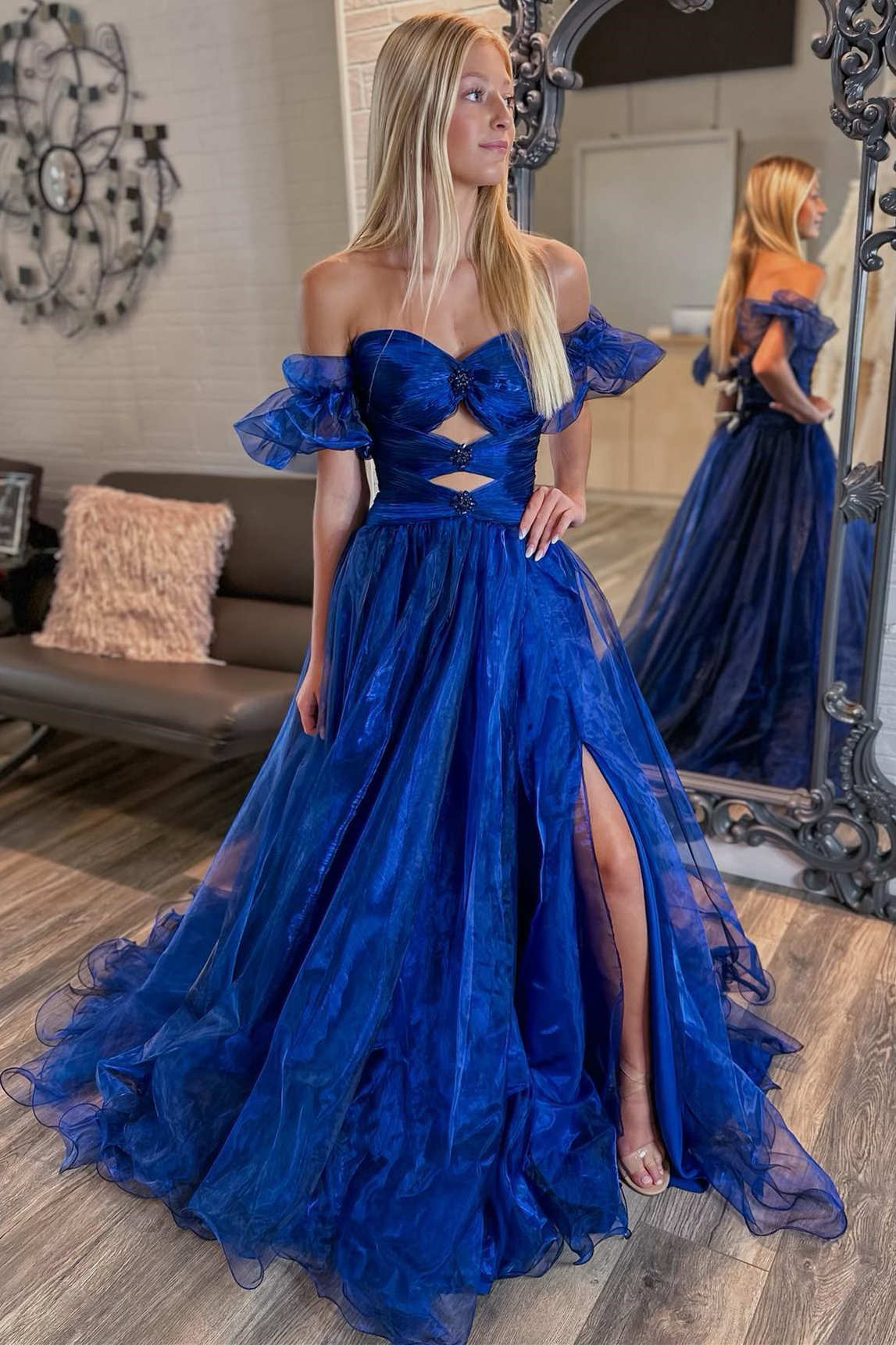 Royal Blue Strapless Keyhole Balloon Sleeves Long Prom Dress FancyVestido Royal Blue Strapless Keyhole Balloon Sleeves Long Prom Dress FancyVestido