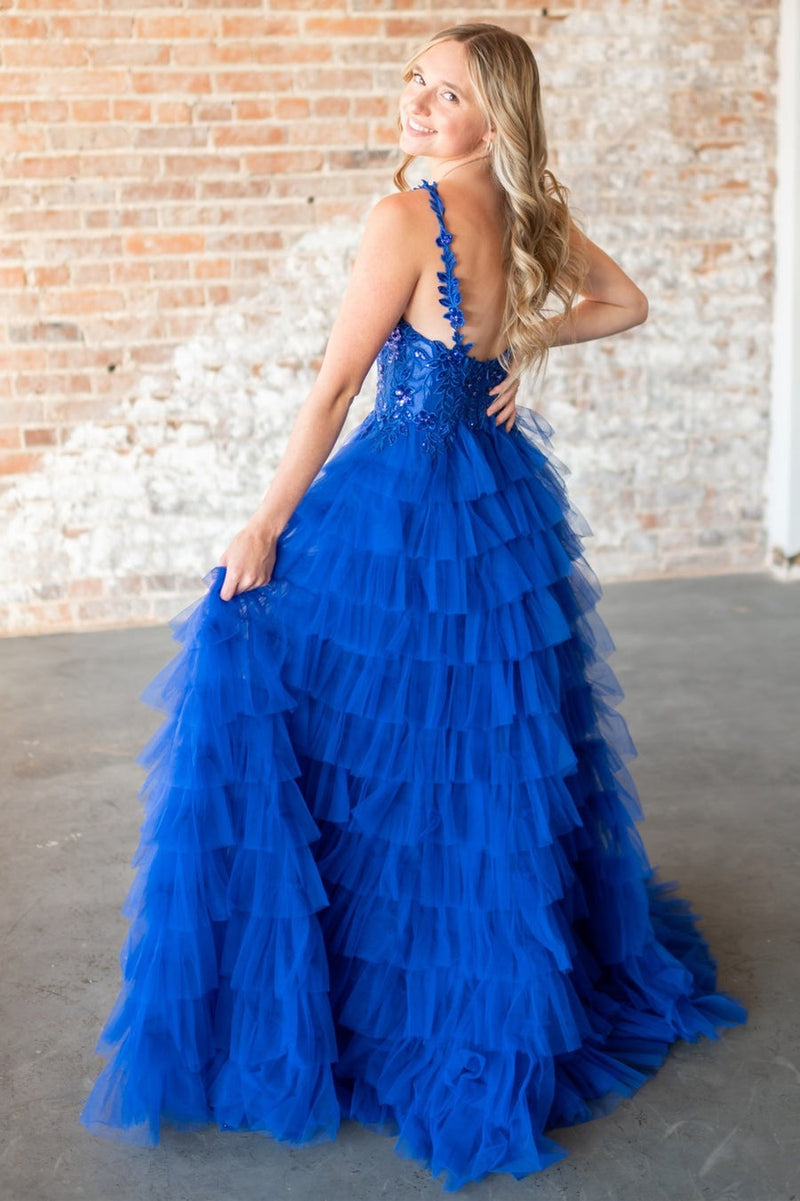Magenta Appliques A-line Tulle Formal Dress