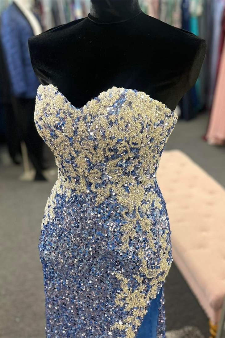 Periwinkle Strapless Sequin Prom Dress with Appliques FancyVestido Periwinkle Strapless Sequin Prom Dress with Appliques FancyVestido