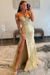 Off-the-shoulder Pleated Corset Mermaid Dress Gold main image 1