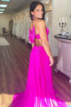 Fuchsia Straps Pleated A-Line Prom Dress