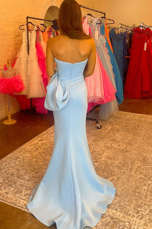 Sweetheart Ice Blue Mermaid Prom Dress with Bow Back Side
