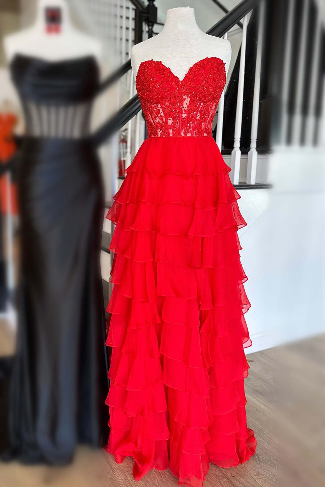 Sweetheart Red Corset Chiffon Ruffle Long Prom Dress Yellow US 8