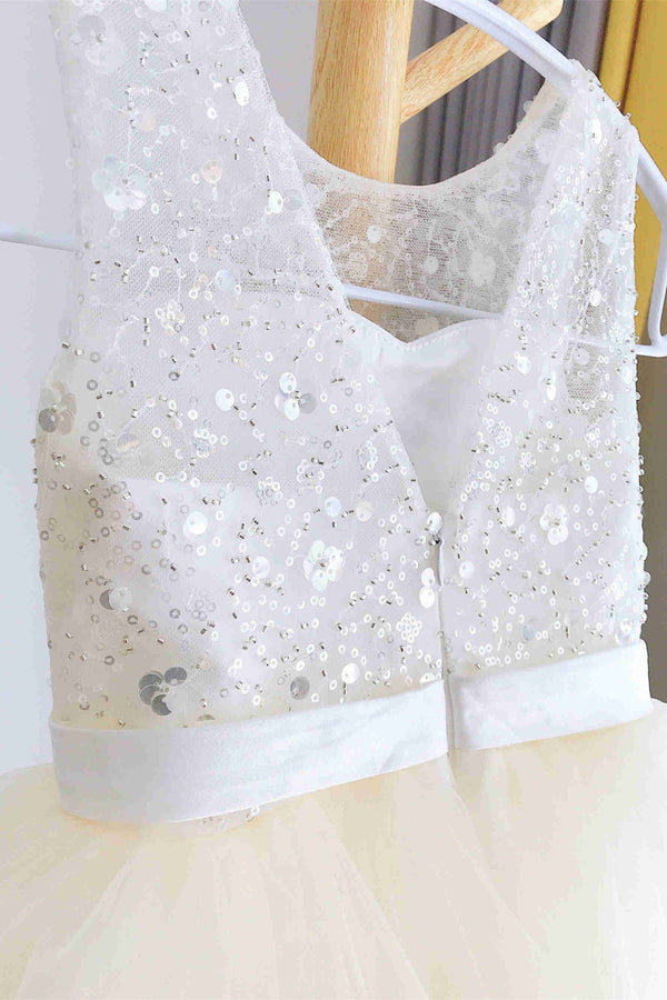 Crew Neck Champagne Sequin Tulle Flower Girl Dress