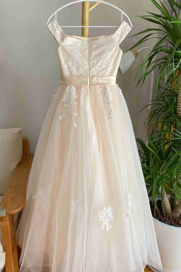 Off the Shoulder Champage Appliques Flower Girl Dress