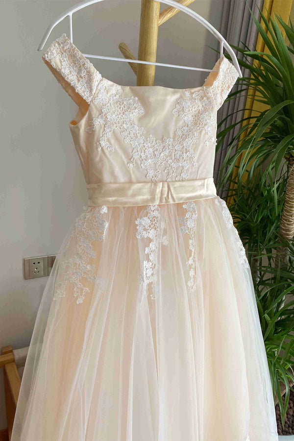 Off the Shoulder Champage Appliques Flower Girl Dress