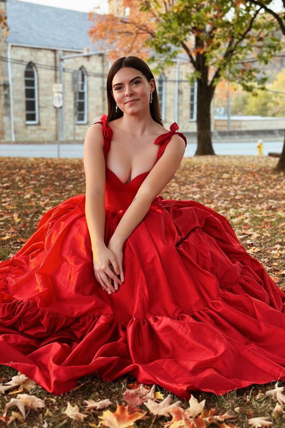 Beaded Red Corset Fitted Long Prom Dress