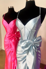 Straps V-Neck Satin Mermaid Prom Dress with Bow