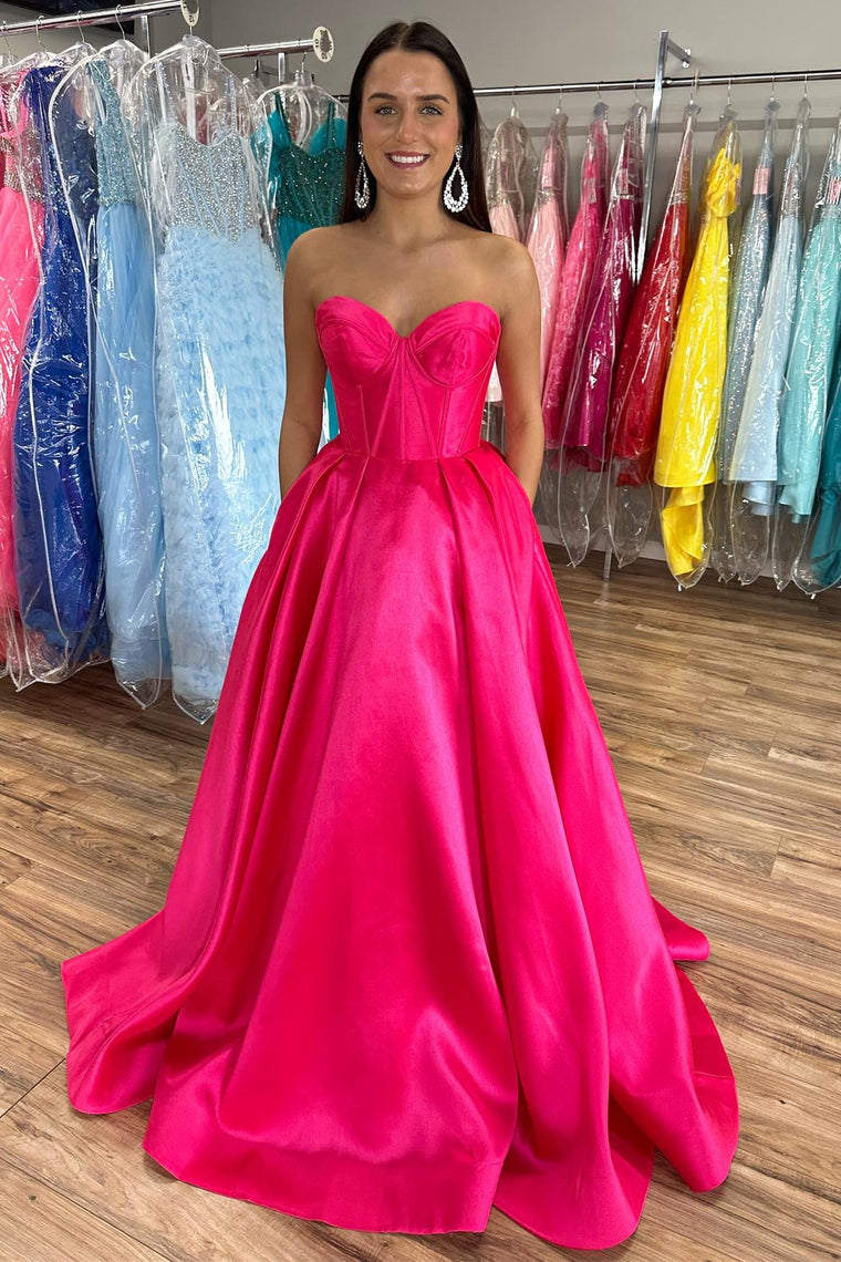 Sweetheart Barbie Pink Corset A-Line Prom Dress with Pockets FancyVestido Sweetheart Barbie Pink Corset A-Line Prom Dress with Pockets FancyVestido