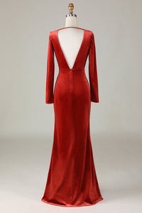 Deep V-Neck Terracotta Long Sleeves Mermaid Bridesmaid Dress