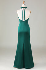 Halter Emerald Green Ruched Mermaid Bridesmaid Dress