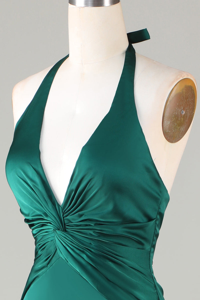 Halter Emerald Green Ruched Mermaid Bridesmaid Dress