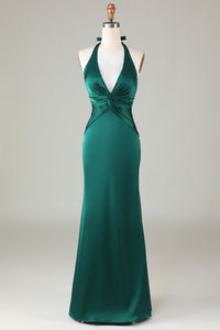 Halter Emerald Green Ruched Mermaid Bridesmaid Dress