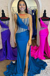 One Shoulder Purple Mermaid Prom Dress with Rhinestones