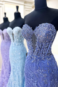 Sweetheart Periwinkle Keyhole Mermaid Prom Dress with Appliques
