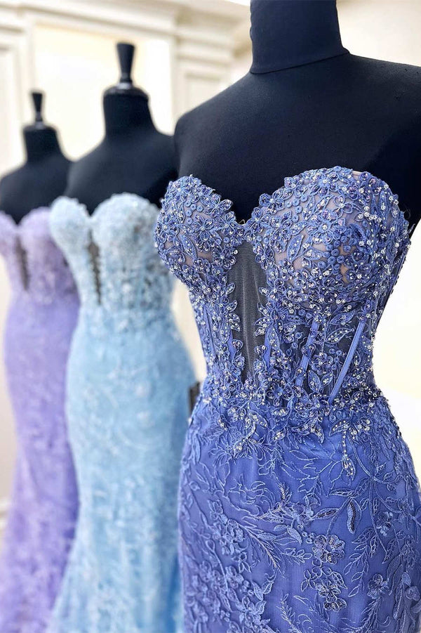 Sweetheart Periwinkle Keyhole Mermaid Prom Dress with Appliques
