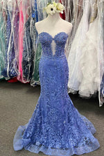 Sweetheart Periwinkle Keyhole Mermaid Prom Dress with Appliques