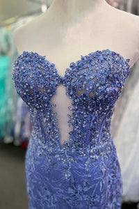 Sweetheart Periwinkle Keyhole Mermaid Prom Dress with Appliques
