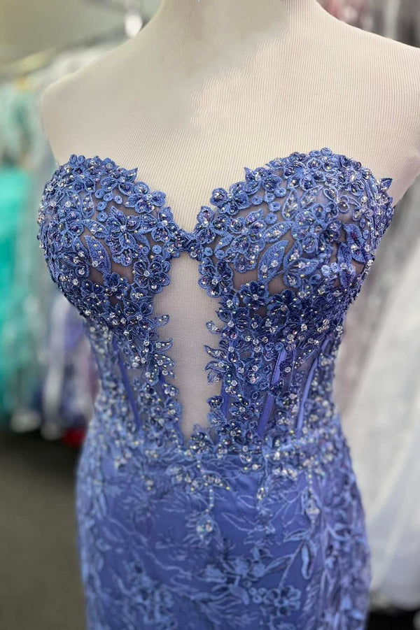 Sweetheart Periwinkle Keyhole Mermaid Prom Dress with Appliques
