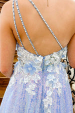 Lilac One Shoulder 3D Flowers Sequin Long Formal Dress